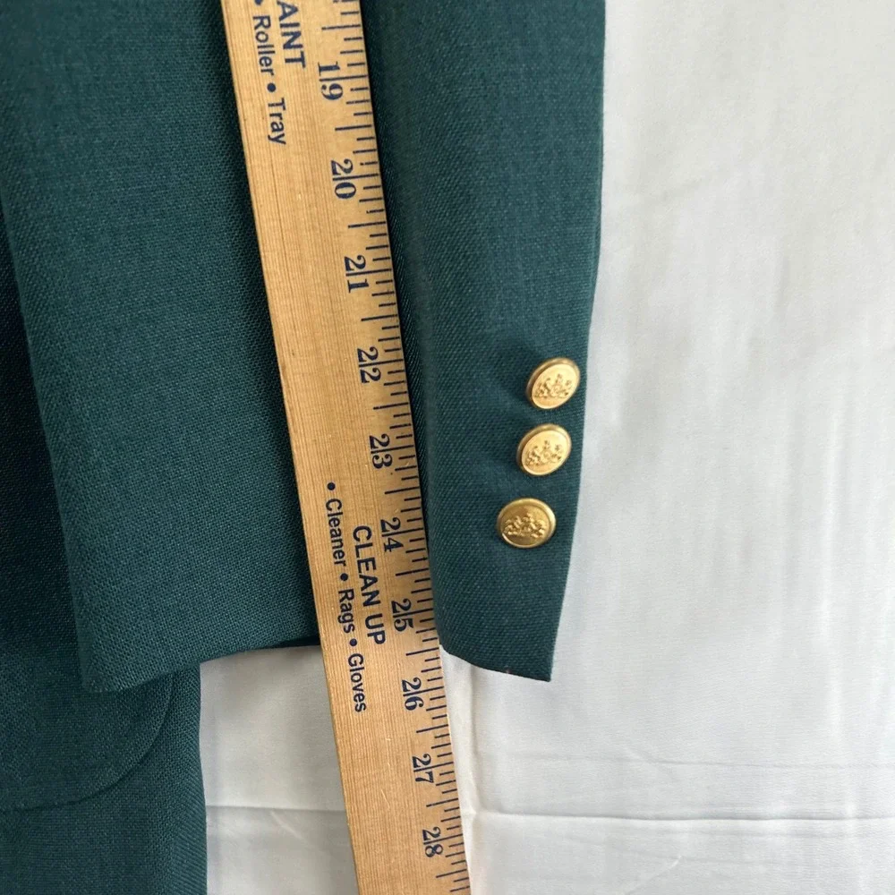 Stafford Blazer Mens 46R Green Two-Button Gold Crest Buttons USA Made